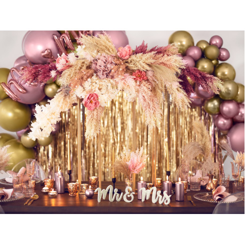 Poročni folijski baloni Mr & Mrs v rožnato-zlati, komplet srce 69x125 cm