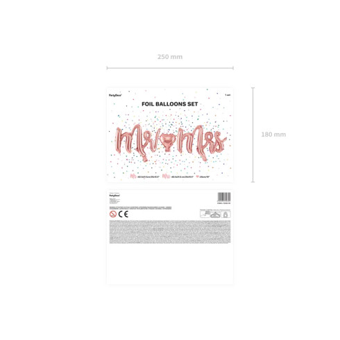 Poročni folijski baloni Mr & Mrs v rožnato-zlati, komplet srce 69x125 cm