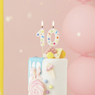 Svíčka na dort číslo 0 bílá s konfetami