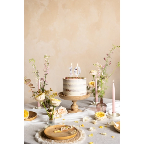 Lumânare pentru tort, cifra 0, albă cu flori, 8 cm