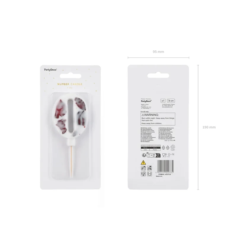 Fehér tortagyertya 0 számmal, virágmintás, 8 cm