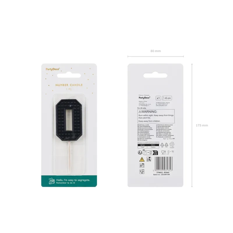 Lumânare pentru tort cifră 0, neagră, 6 cm