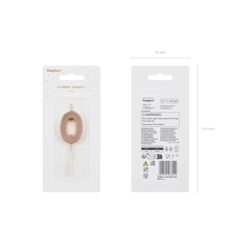 Sviečka na tortu číslo 0 rose gold