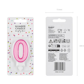 Sviečka na tortu číslo 0 ružová 7 cm