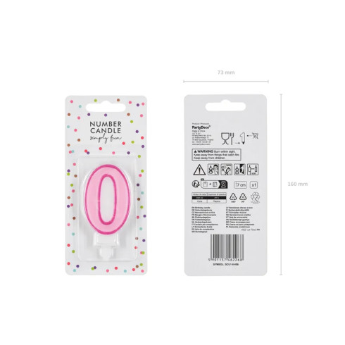 Sviečka na tortu číslo 0 ružová 7 cm