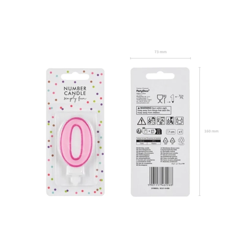 Lumânare pentru tort, cifră 0, roz, 7 cm