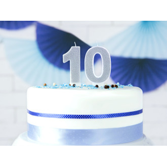 Sviečka na tortu číslo 0 strieborná trblietavá