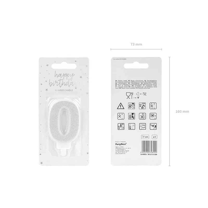 Csillogó ezüst tortagyertya 0-as szám