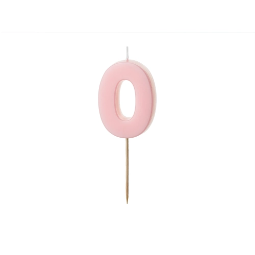 Lumânare pentru tort cifră 0 roz deschis
