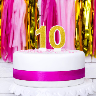 Sviečka na tortu číslo 0 zlatá trblietavá