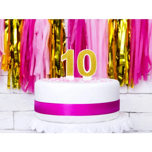 Lumânare pentru tort, cifră 0, aurie cu sclipici