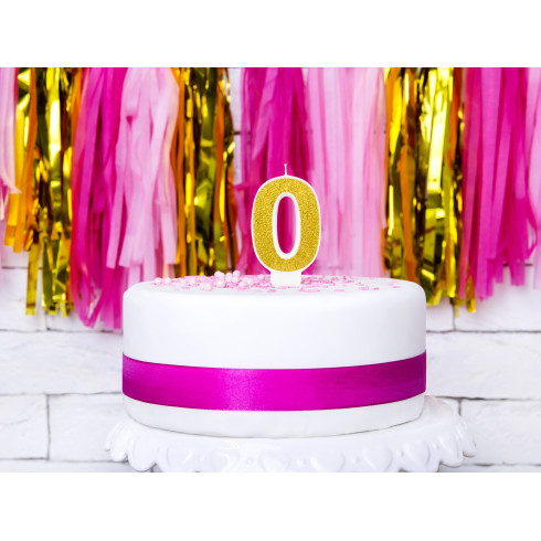 Sviečka na tortu číslo 0 zlatá trblietavá