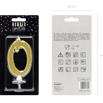 Sviečka na tortu číslo 0 zlatá trblietavá