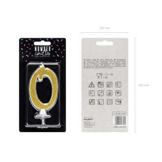 Sviečka na tortu číslo 0 zlatá trblietavá