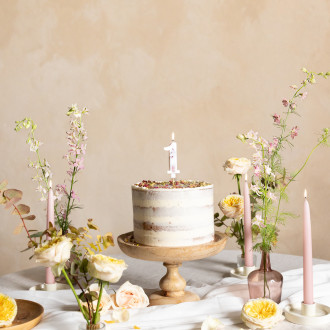 Sviečka na tortu číslo 1 biela s kvetmi 8 cm