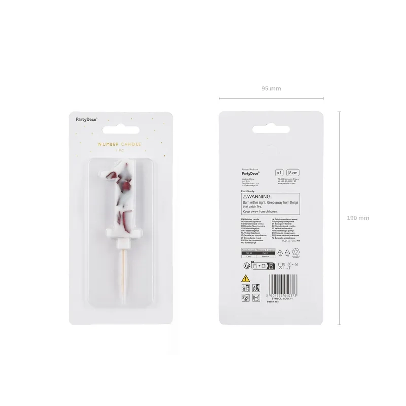 Tortagyertya 1-es szám, fehér virágmintával, 8 cm