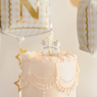 Sviečka na tortu číslo 1 Mýšky béžovo zlatá