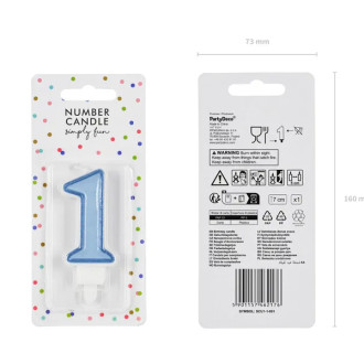 Sviečka na tortu číslo 1 modrá 7 cm