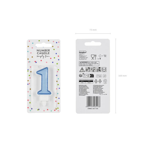 Sviečka na tortu číslo 1 modrá 7 cm