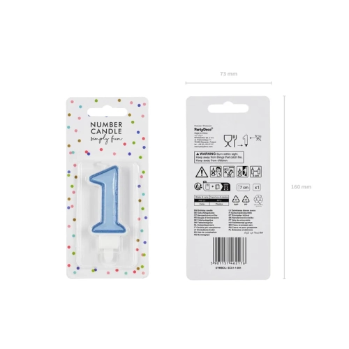 Sviečka na tortu číslo 1 modrá 7 cm