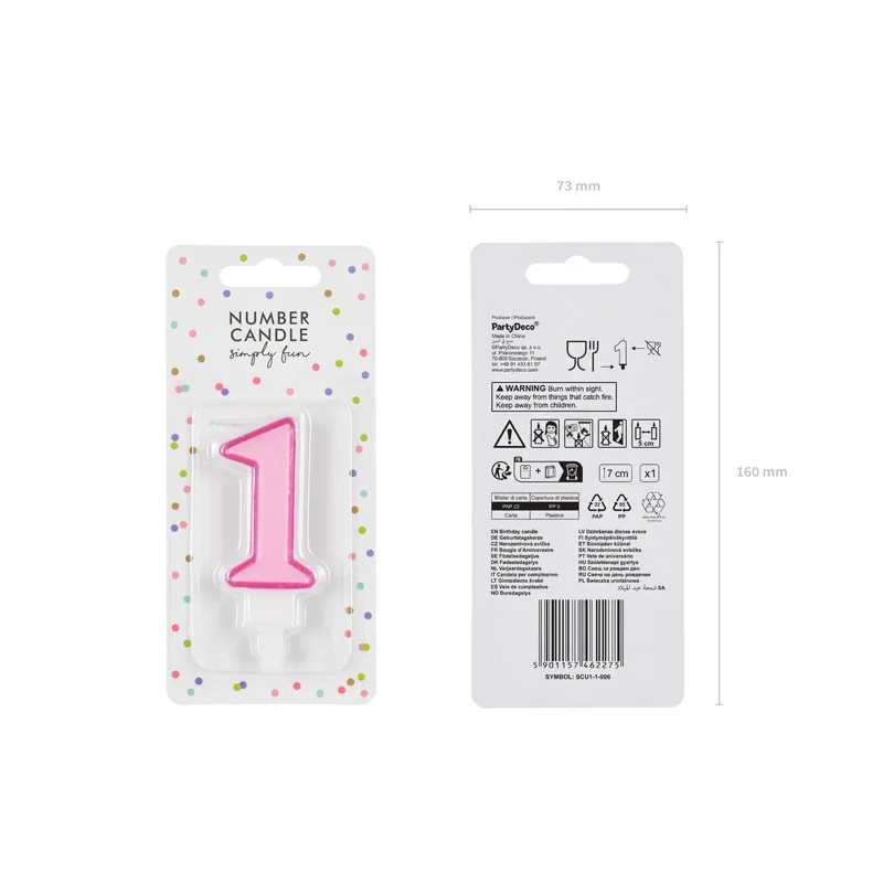 Tortagyertya 1-es szám, rózsaszín, 7 cm