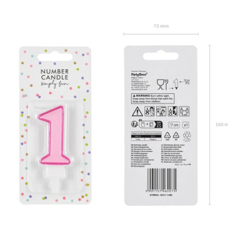 Sviečka na tortu číslo 1 ružová 7 cm