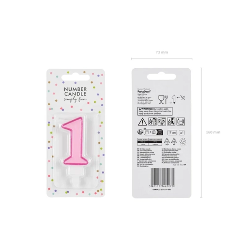 Sviečka na tortu číslo 1 ružová 7 cm