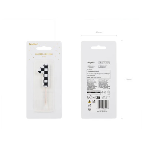 Svečka za torto številka 1 z motivom kariraste zastave