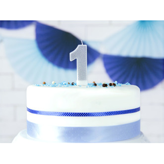 Sviečka na tortu číslo 1 strieborná trblietavá