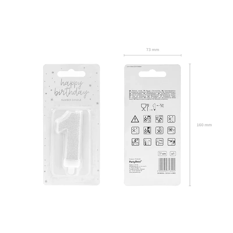 Csillogó ezüst tortagyertya 1-es szám