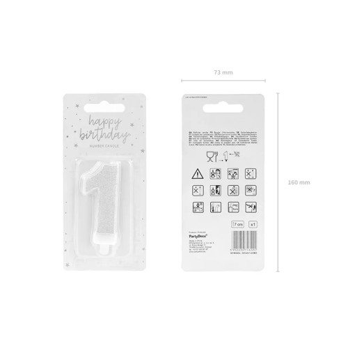 Sviečka na tortu číslo 1 strieborná trblietavá