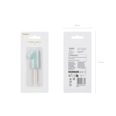 Sviečka na tortu číslo 1 svetlomodrá