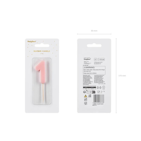 Sviečka na tortu číslo 1 svetloružová