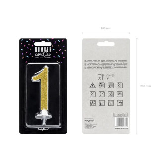 Sviečka na tortu číslo 1 zlatá so trblietkami