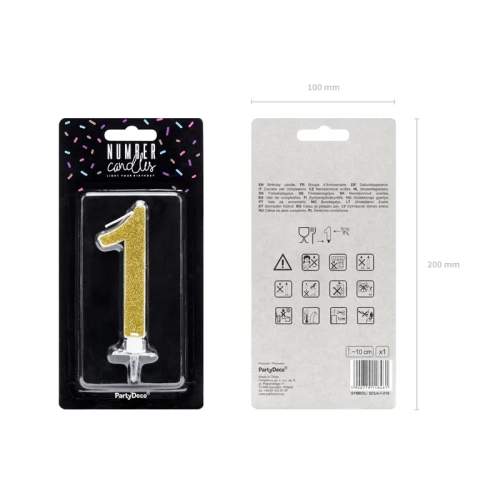 Lumânare pentru tort cifră 1 aurie cu sclipici
