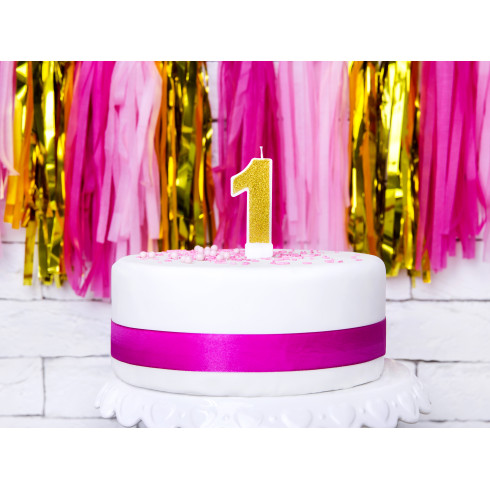 Sviečka na tortu číslo 1 zlatá trblietavá