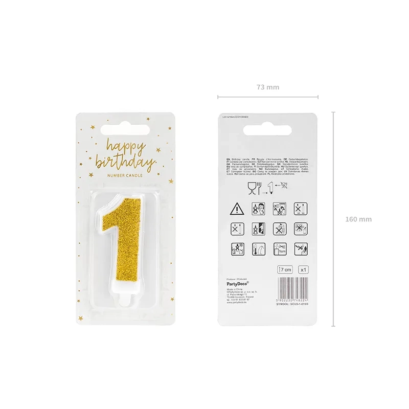 Csillogó arany tortagyertya 1-es szám