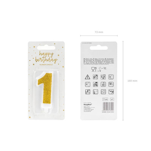 Sviečka na tortu číslo 1 zlatá trblietavá