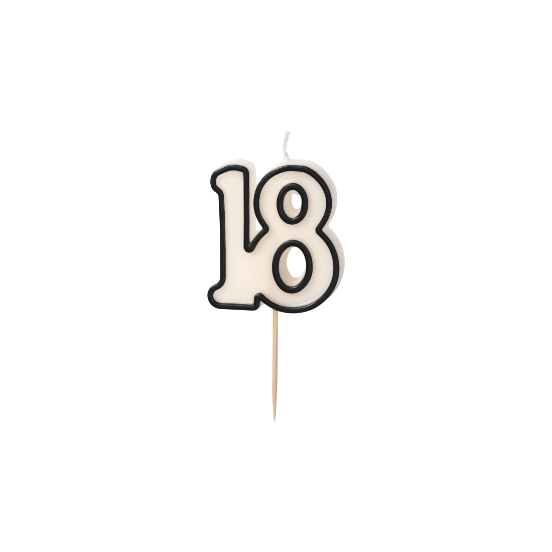 Lumânare pentru tort, cifră 18, alb-negru