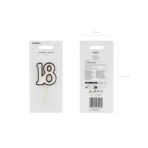 Světící číslo na dort 18 černobílé