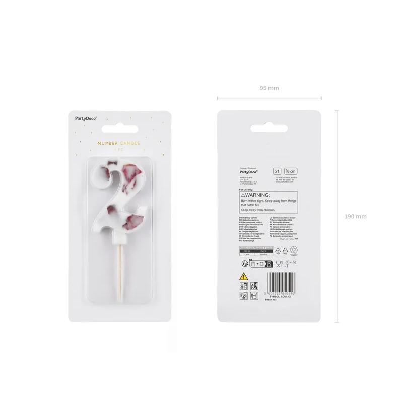 Tortagyertya 2-es szám, fehér, virágmintás, 8 cm