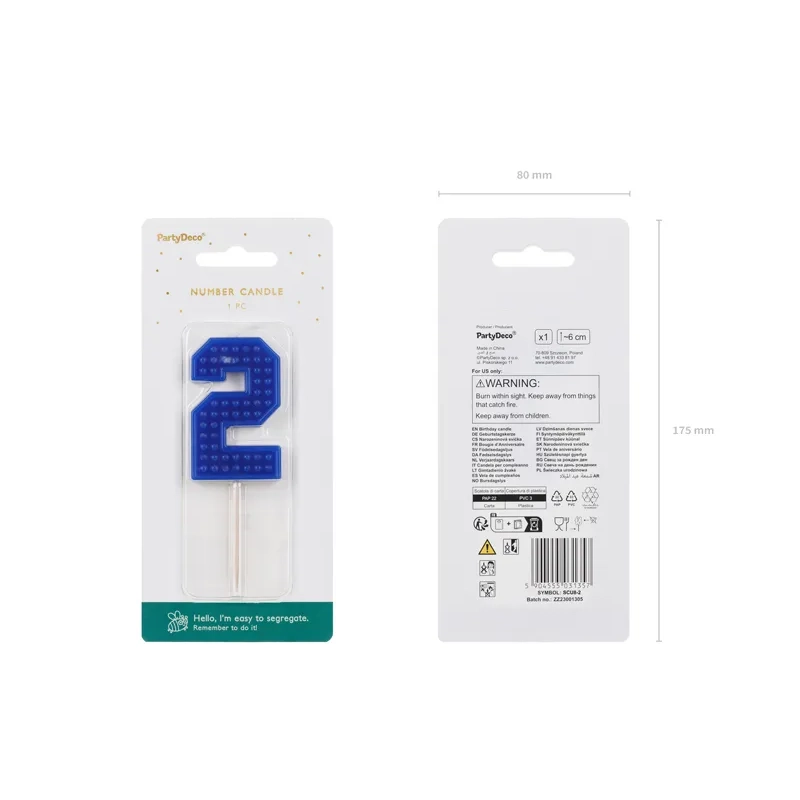 Kék tortagyertya 2-es szám, 6 cm