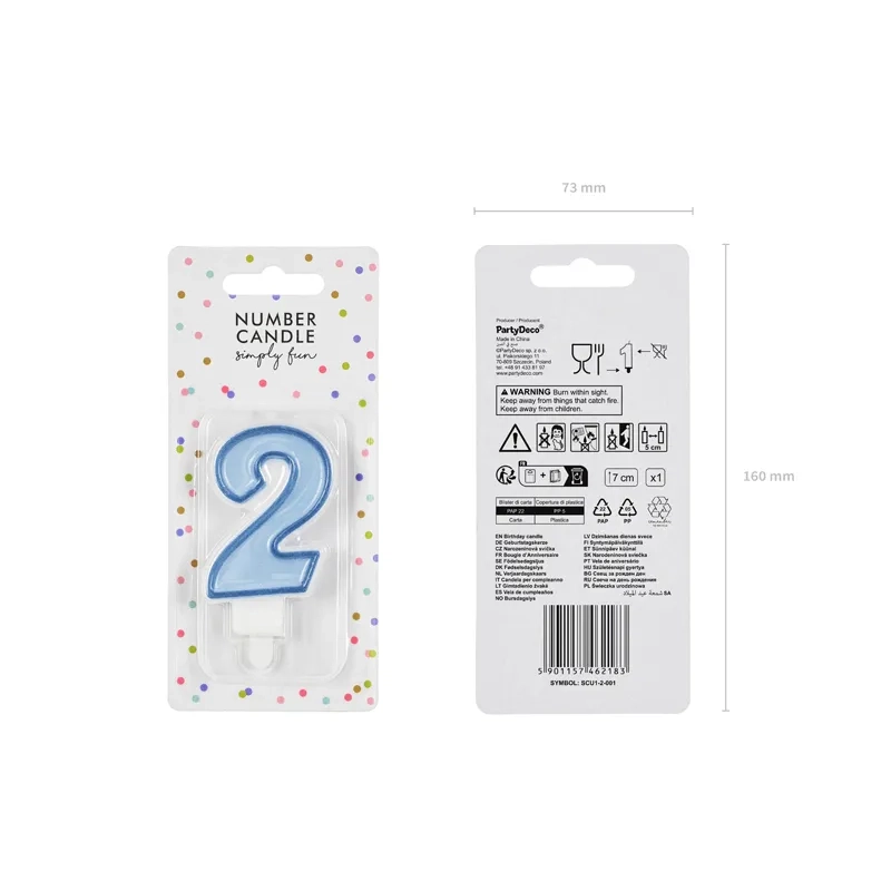Tortagyertya 2-es szám, kék, 7 cm