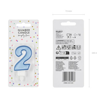 Sviečka na tortu číslo 2 modrá 7 cm