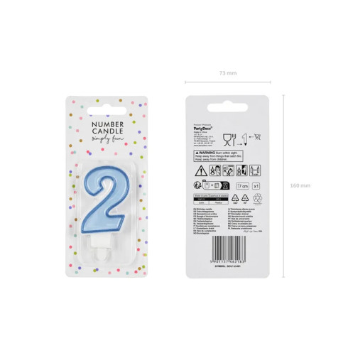 Sviečka na tortu číslo 2 modrá 7 cm