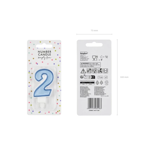 Sviečka na tortu číslo 2 modrá 7 cm
