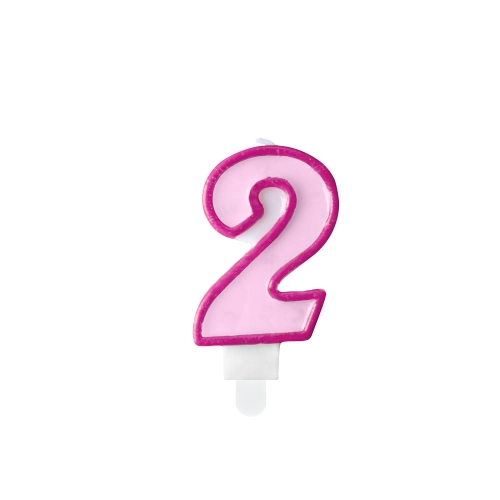 Rózsaszín 2-es számú tortagyertya, 7 cm