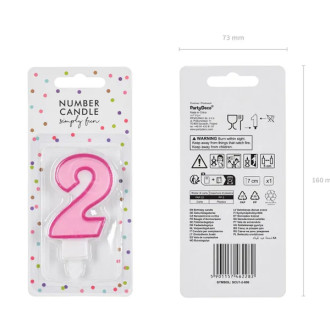 Sviečka na tortu číslo 2 ružová 7 cm