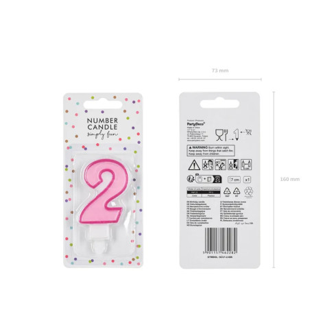 Svíčka na dort číslo 2 růžová 7 cm