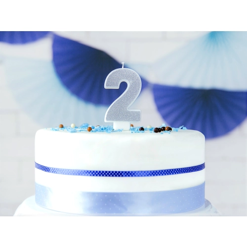 Lumânare pentru tort cifră 2 argintie sclipitoare